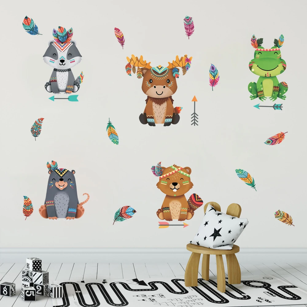 

Tribal Woodland Animal Wall Sticker Forest Animals Wall Decals Living Room Bedroom Baby Kids Room Playroom Diy Home Decoration