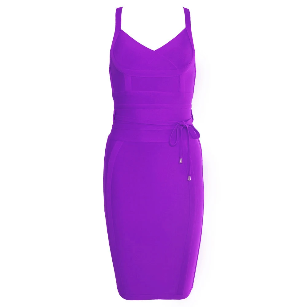 XL Белый Новое поступление тонкий ремень спагетти ремень сексуальные женские V шеи Пояса Вечерние облегающее Бандажное платье дешево - Цвет: Фиолетовый