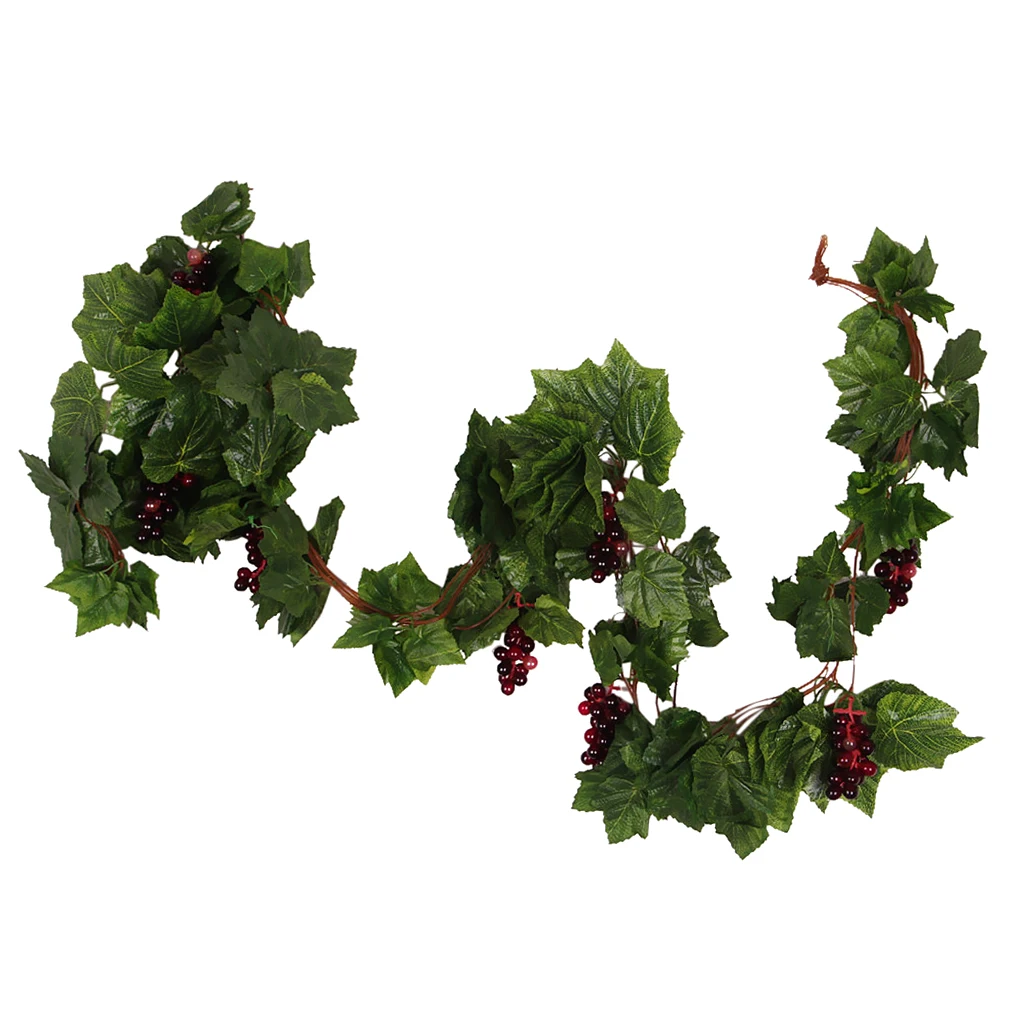 Silk Grape Vine Plastic Grape Fruit Vine Leaf For Wall Decor Green 2.5m