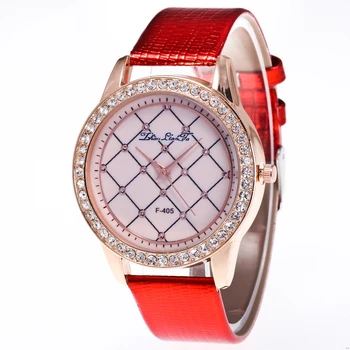 

Fashion Ladies Quartz Watch Mens Crocodile Red PU Strap Simple Checkered Pattern Diamond Alloy Dial Women Watches Gift Couple