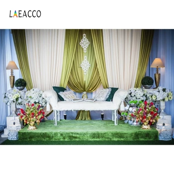 

Laeacco White Green Curtain Sofa Pillow Light Flowers Photography Backdrops Photo Backgrounds Baby Birthday Portrait Photophone