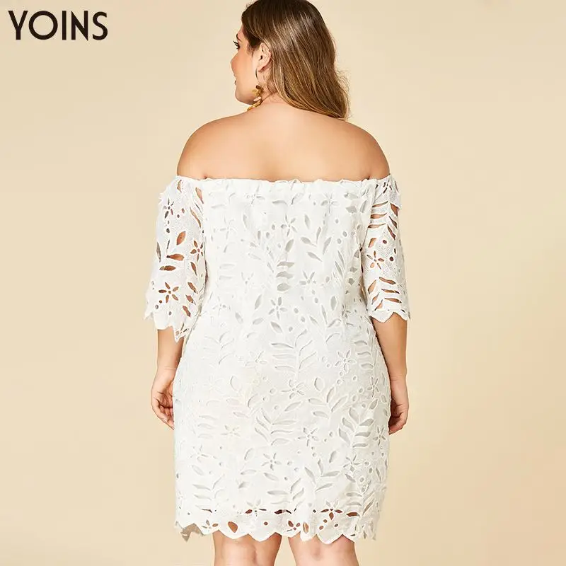 Женское кружевное платье YOINS Белое Облегающее большого размера с открытыми