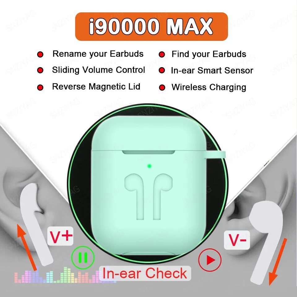 Ceny I90000 MAX TWS zmień nazwę słuchawki Bluetooth 8D słuchawki douszne super bass bezprzewodowe słuchawki dla wszystkich smartfonów PK i500 i5000 i9000 TWS