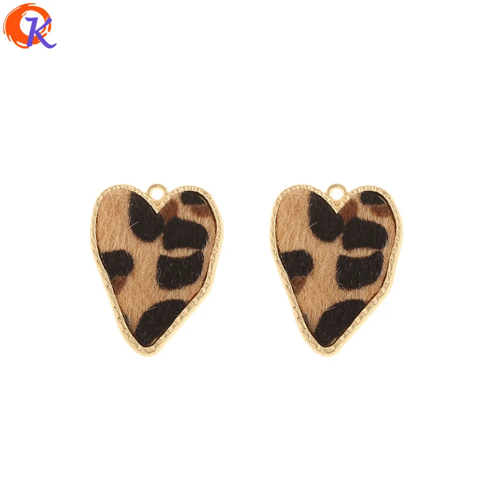 Сердечный Дизайн 50 шт 25*32 мм ювелирные аксессуары/DIY Изготовление/амулеты/форма сердца/леопардовый принт эффект/ручная работа/застежки для сережек - Цвет: Yellow