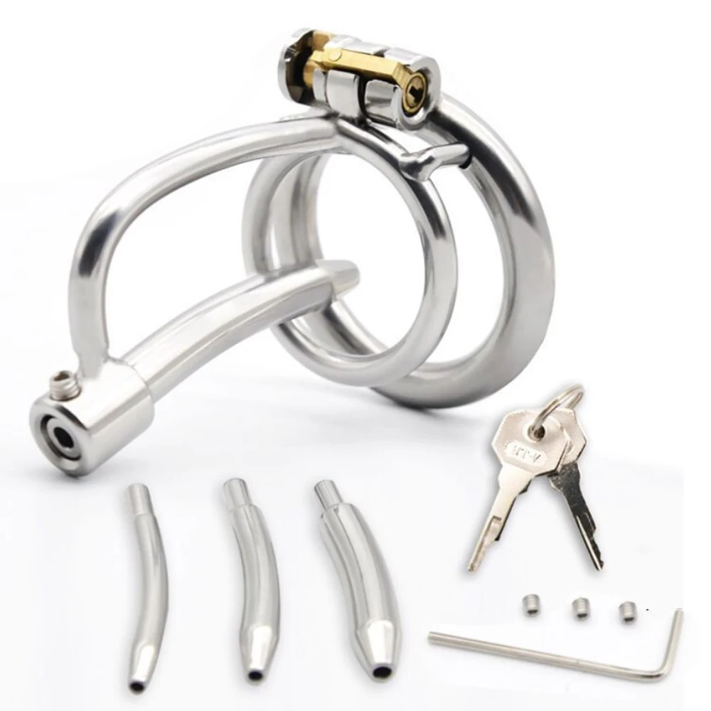16.81€ 20% de réduction|Dispositif de chasteté masculin en acier inoxydable, Cage à bite avec cathéter uréthal, serrure pour pénis, anneau de coq, jouets sexuels pour hommes, ceinture de chasteté | AliExpress