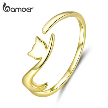 

bamoer 925 Sterling Silver Ring Lovely Cat Adjustable Size Finger Ring For Women Engagement Fine Jewelry Anniversary Gift GXR220