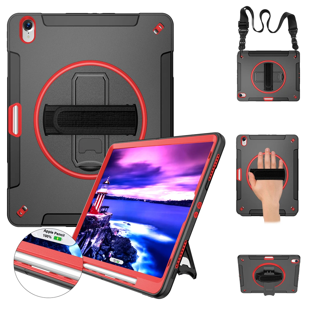 Red with strap Чехол-накладка для планшета iPad Pro 12,9 дюйма 3-го поколения с держателем карандаша и поворотом на 360, ручной аксессуар для ремня FTLBX - Цвет: Red with strap