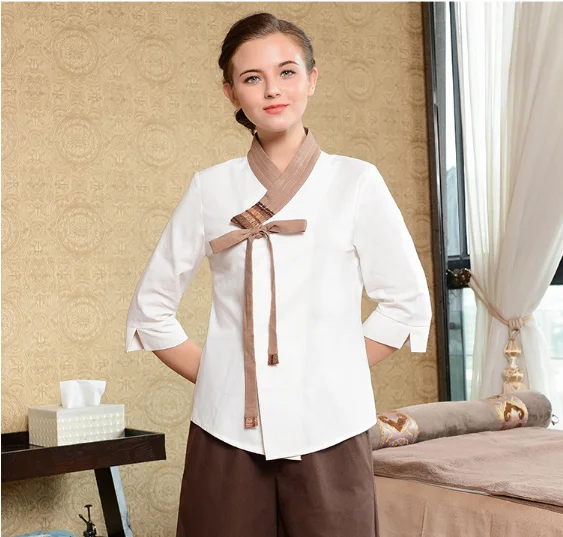 spa massage beautician uniform women chinese style beauty salon waitress workwear female hospital clothing suit sets - Цвет: color2