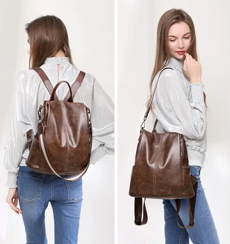 

Backpack Women's 2020 Casual WOMEN'S Bag Simple WOMEN'S Bag Fashion PU Leather Retro Backpack leather backpack