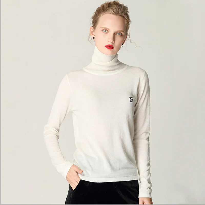 color same picture New style autumn winter sweater woman pure color soft comfortable pile collar bottom shirt self-cultivation knit sweater - Цвет: color same picture