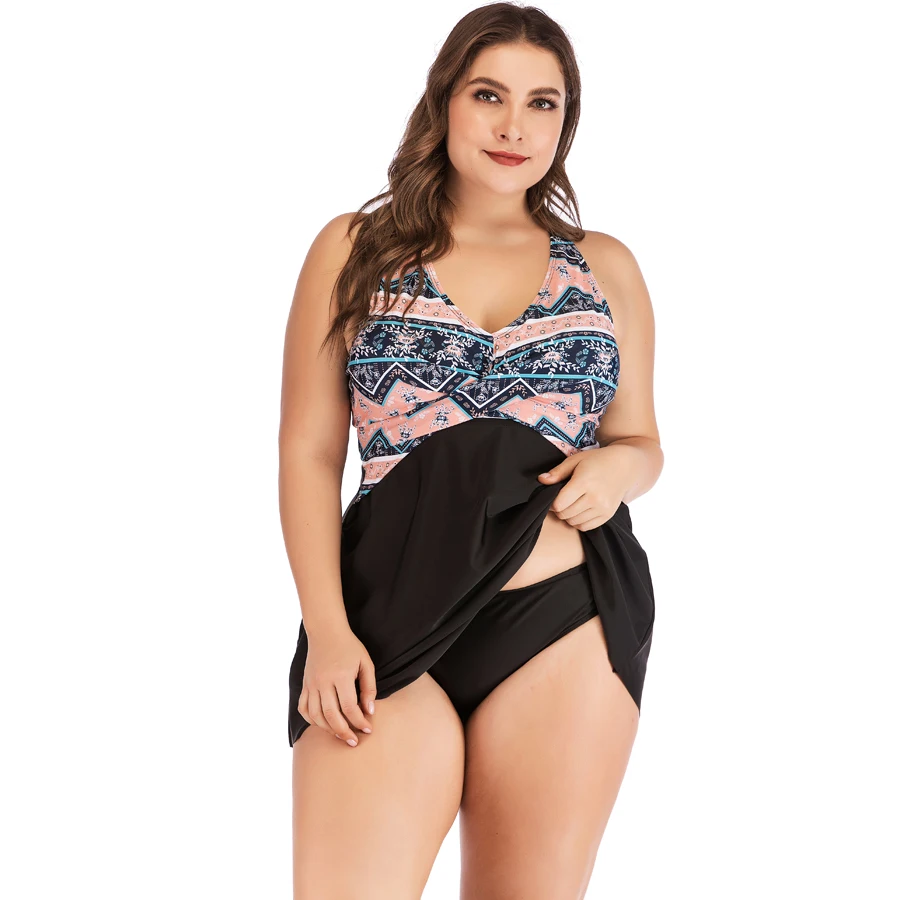 Najtaniej Plus rozmiar 5XL druku zestaw tankini duży duży Plus rozmiar stroje kąpielowe kobiety strój kąpielowy zestaw tankini dwuczęściowy Split body pasy 2019