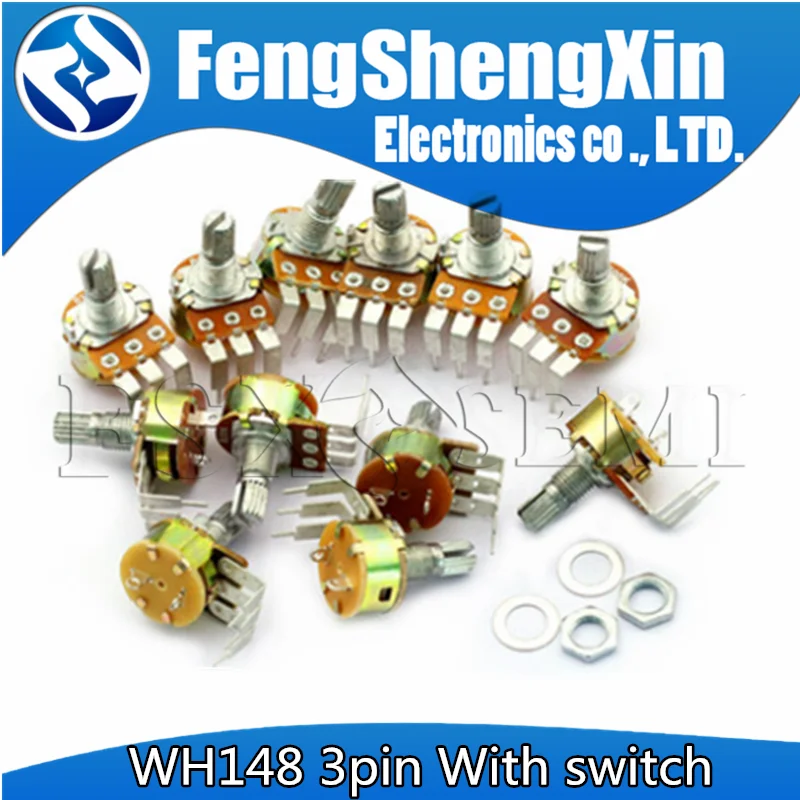 5pcs WH148 3pin With switch 15MM Bend foot 5K 10K 50K 100K 500K B5K B10K B100K B500K Potentiomete Multiturn Potentiometer Linear Potentiometer Rotary Potentiometer Potentiometer Kit Trimmer Potentiometer Electronic Components