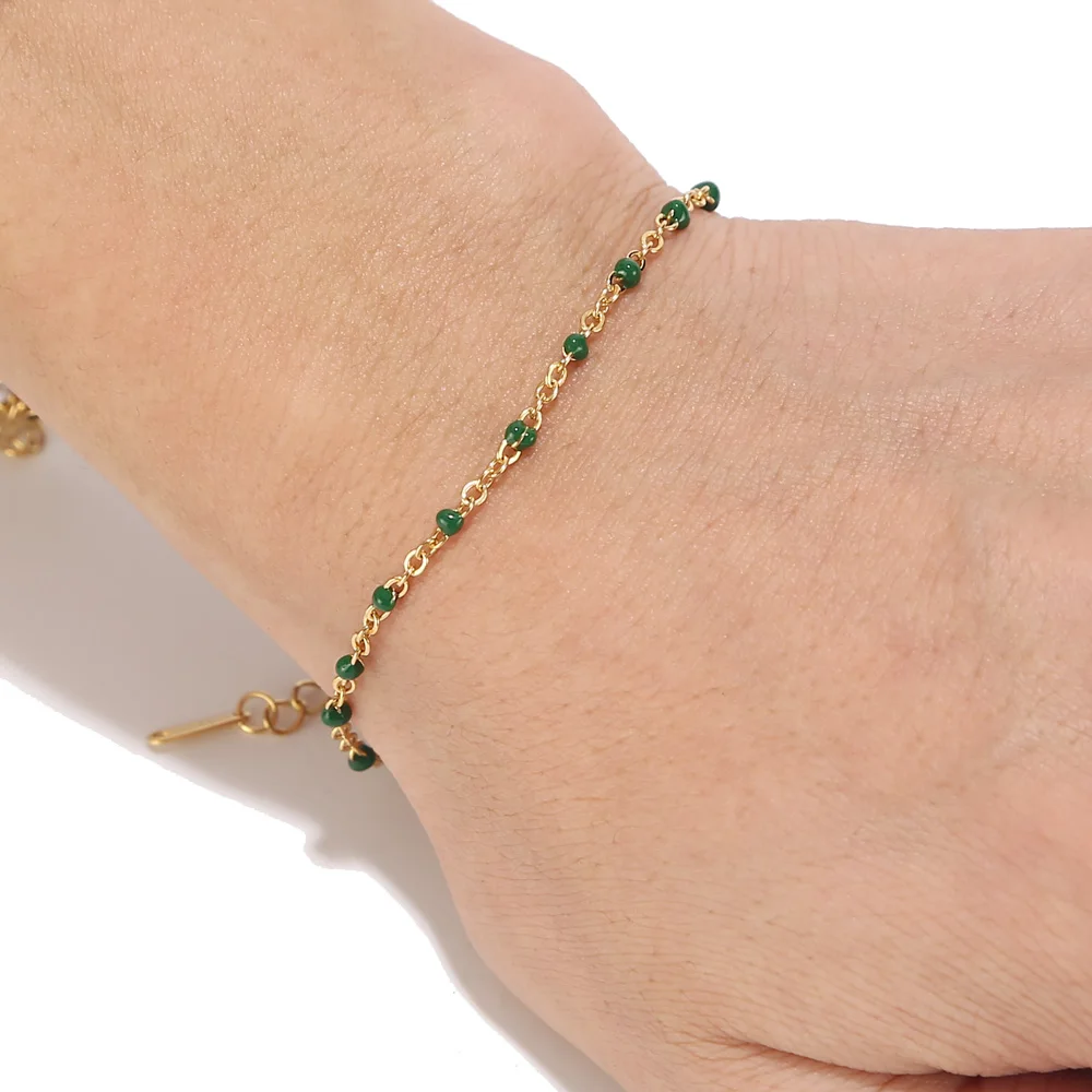 1 шт., браслет-цепочка из нержавеющей стали золотого/стального цвета, украшенный бусинами, разноцветный браслет с эмалью и спутниковыми бусинами, модные женские подарки - Окраска металла: Green Gold