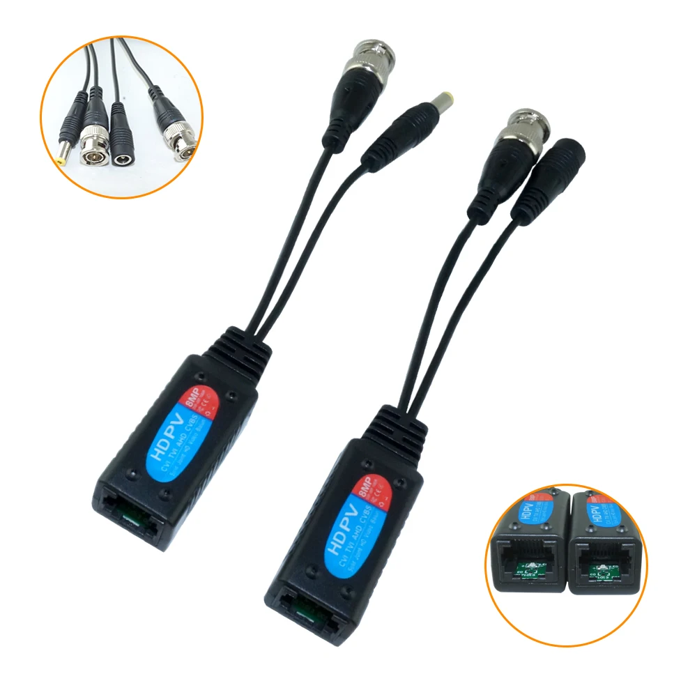 비디오 발룬 케이블, 8MP HD 변속기 트위스트 송신기 BNC-RJ45 어댑터 지지대, HDCVI TVI AHD 카메라, 4 쌍