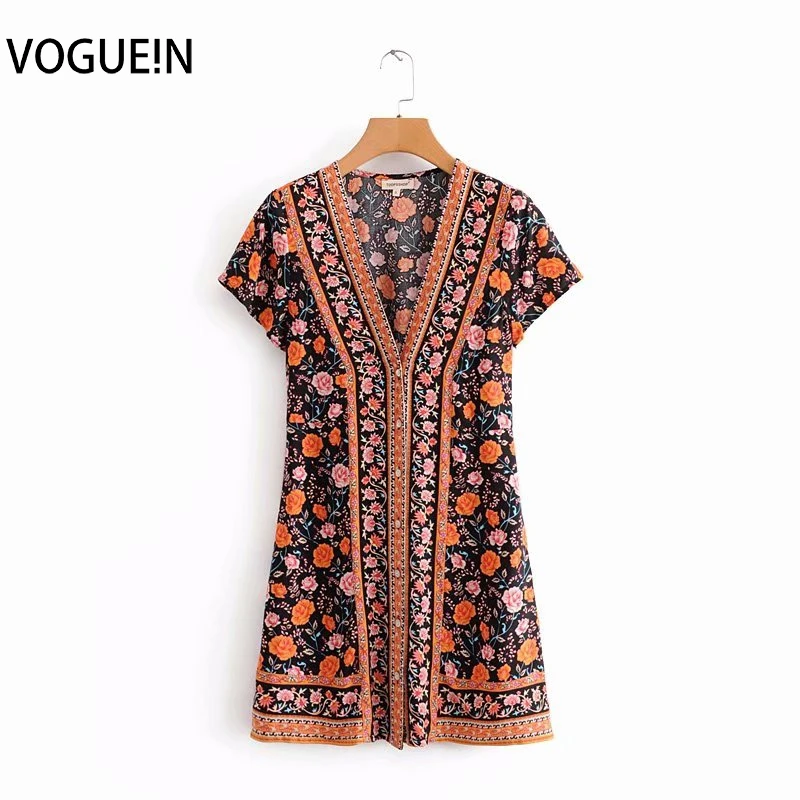 VOGUEIN новые женские ретро цветочный принт черный/синий короткий рукав кимоно с