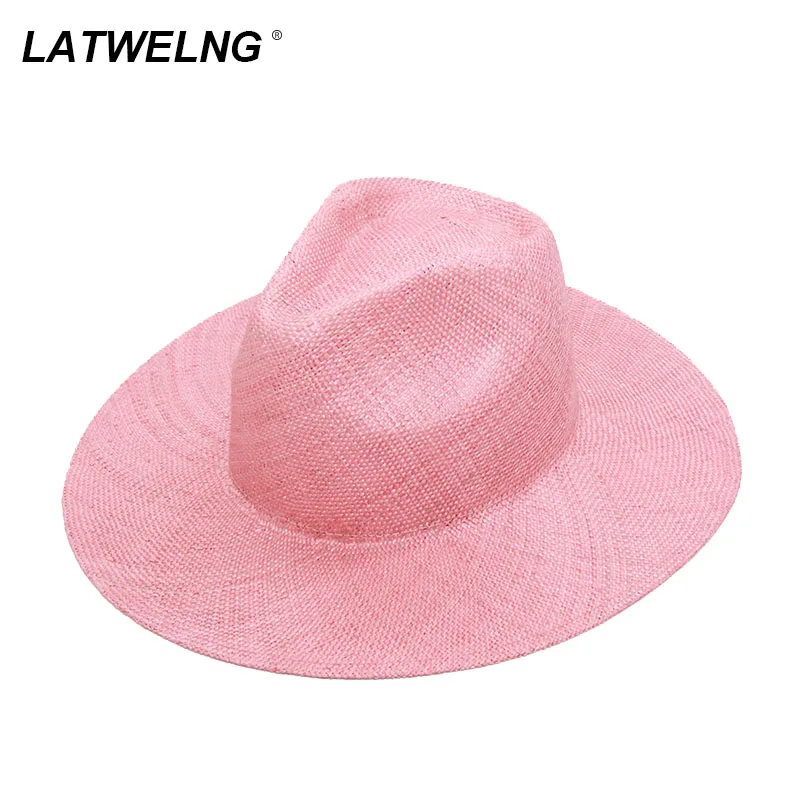 

New Designer Pink Sun Hat For Women Elegant Church Hats Panama Beach Hats Summer Straw Hat Wholesale Dropshipping