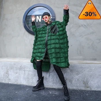 

Green Tassels Women Big Size Long Blouse New Lapel Long Sleeve Loose Fit Shirt Fashion Tide Spring Autumn 2020