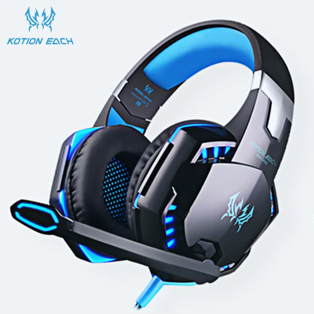 KOTION EACH-auriculares con cable para videojuegos, cascos estéreo de graves profundos con micrófono y retroiluminación para PC, PS4