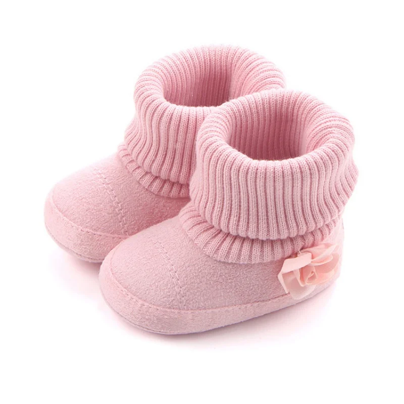 Зимняя теплая детская обувь; Осенняя детская коляска; обувь для малышей; обувь для новорожденных; очень теплые ботинки с цветочным принтом - Цвет: Розовый