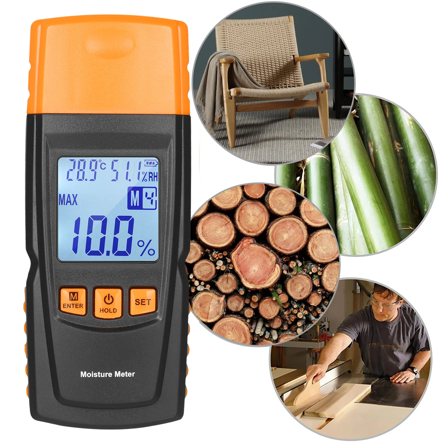 3-in-1 Digital Wood Moisture Meter Firewood Water Content Analyzer Ambient Temperature+Humidity+Wood Tester with Probe |