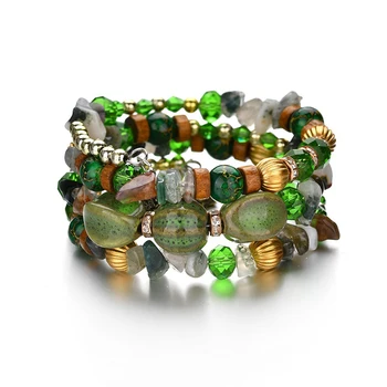 

GREEN Handmade Woven DIY Bracelets&Bangles For Women Bohemian Multi Layered Bracelets Charm Friendship Crystal Bracelet BT200298