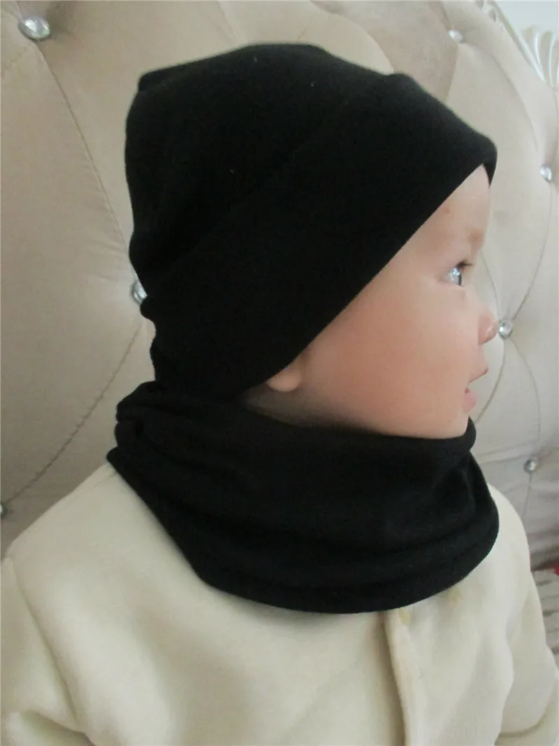 Новая хлопковая шапка со звездой+ шарф, комплекты для малышей до 3 лет, Детские воротники с героями мультфильмов, колпачки костюмы, Детские шапочки для мальчиков и девочек, аксессуары - Цвет: 38black