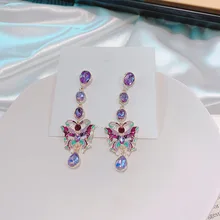 MWsonya новые женские элегантные с открытыми пальцами и кристальной бабочкой серьги в виде капель с Модные украшения Длинная цепочка с подвеской в минималистическом вечерние подарки