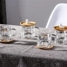 Новинка, стекло Альпака с 3d бамбуковой крышкой, мультяшная прозрачная Высокая боросиликатная вода, термостойкая Бытовая черная чашка