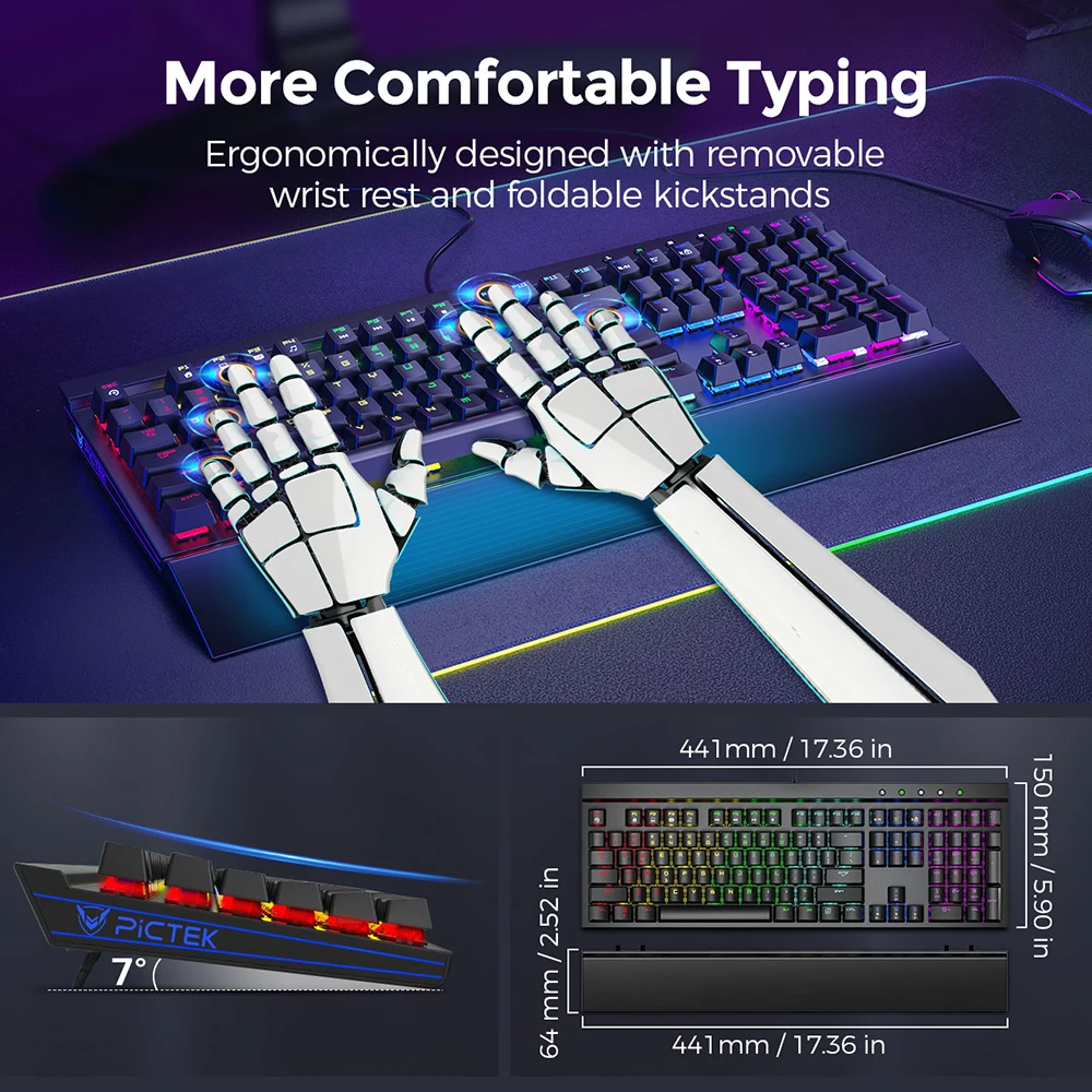 Игровая механическая клавиатура PICTEK PC248 с синим переключателем проводная