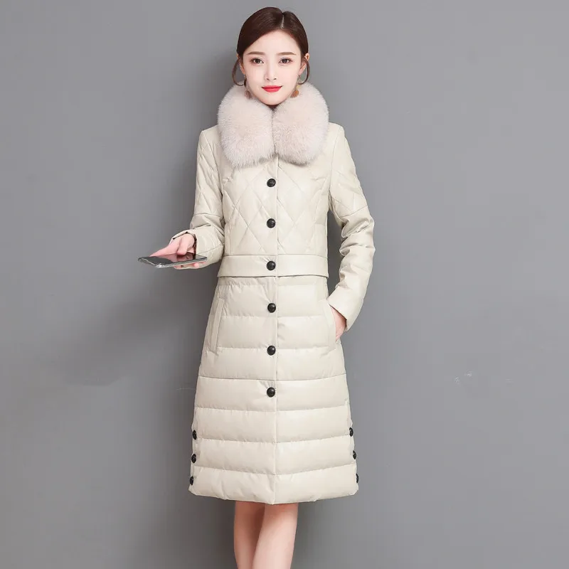 

2019 Winter New Korean Version The Leather Fox fur Collar Down Jacket Women Mid-length Slim Slimming Warm Down Outerwear YH636