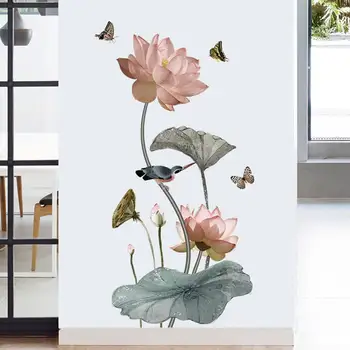 

60x90cm Large Pink Water Flower Wall Stickers Romantic Flowers Home Decor for Bedroom Living Room DIY Vinyl Wall Decals Decor