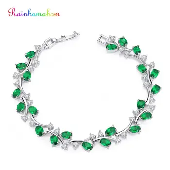 

Rainbamabom 925 Sterling Silver Created Moissanite Emerald Gemstone Bangle Cuff Charm Diamonds Bracelets Fine Jewelry Wholesale