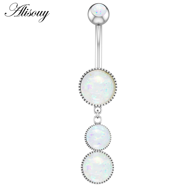 1pc Flower Heart Dangled Belly Navel Piercing Button Ring 14G Stainless Steel CZ Crystal Opal Ombligo Woman Body Jewelry