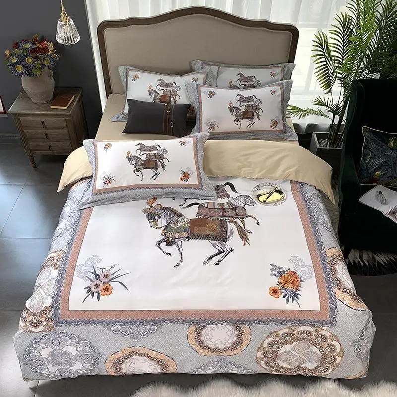 J5 Egyptian Cotton Bedding Set Exquisite Horse Printed Duvet Cover