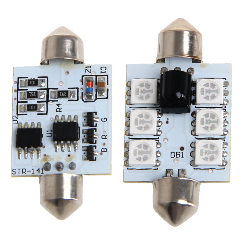

1 Pair 42mm DC 12V 5050 6 LED RGB LED Map Dome Car Interior Light+Remote Control 77UE