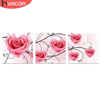 

HUACAN Diamond embroidery Flowers Diamond Painting Rose Pattern Cross Stitch Crystals Diamond sets Heart Picture of Rhinestones