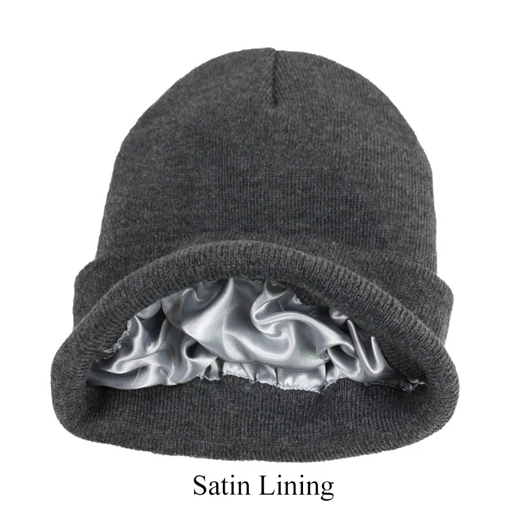 Winter Silk Satin Lined Knit Beanie 