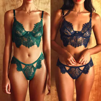 

Fashion Womens Ladies Sexy Lingerie Lace Top Bra G-string Ladies Triangle Thong Underwear Set Nightwear Sleepwear 2Pcs