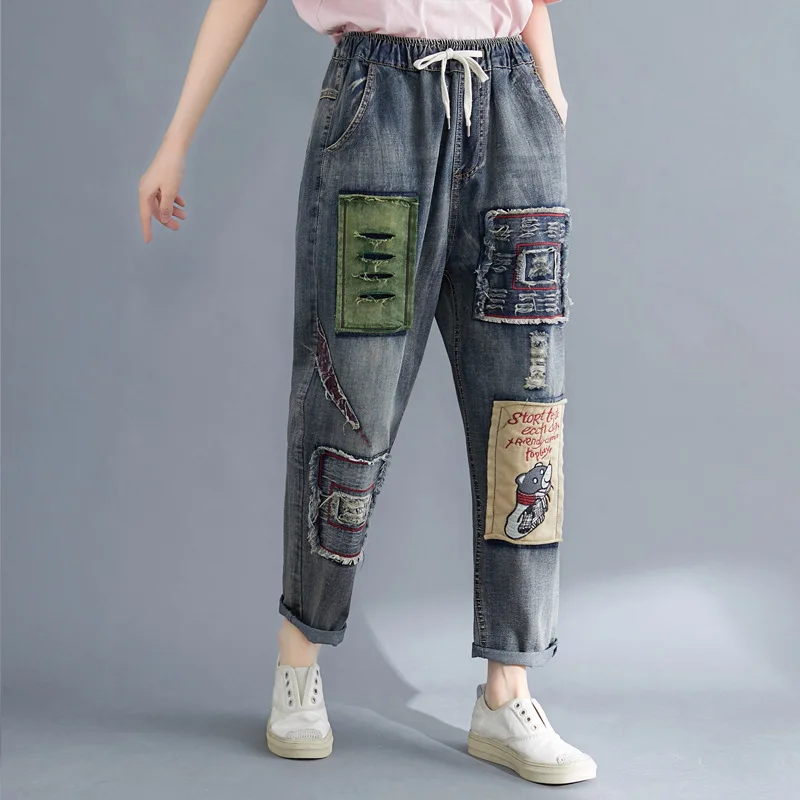 

2019 Summer Wear New Style Korean-style Literature And Art Cattle Harem Pants Women's Fat Mm Retro Elastic Waist Casual Capri Pa
