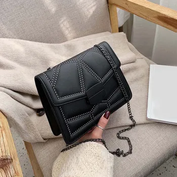 

Women Handbag 2020 Messenger Bags Shoulder Vintage Bag Ladies Crossbody Bag Handbag Leather Rivet Chain Shoulder Crossbody bag