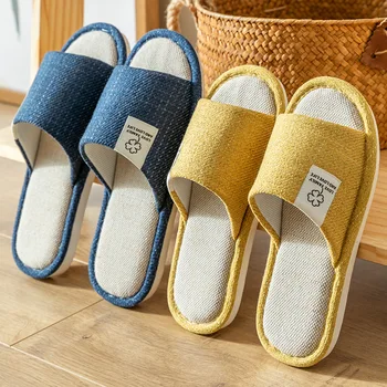 

Mazefeng Men Flax Slippers Sandals Summer Comfortable Non-slip Ladies Home Flip Flop Cross-tied Casual Indoor Shoes Multicolor