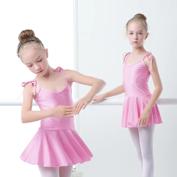 

Spandex Ballet Dance Dress Children Kid Girl Round Neck Short Sleeve Gymnastics Dance Leotards With Skirt For Dancer Girls