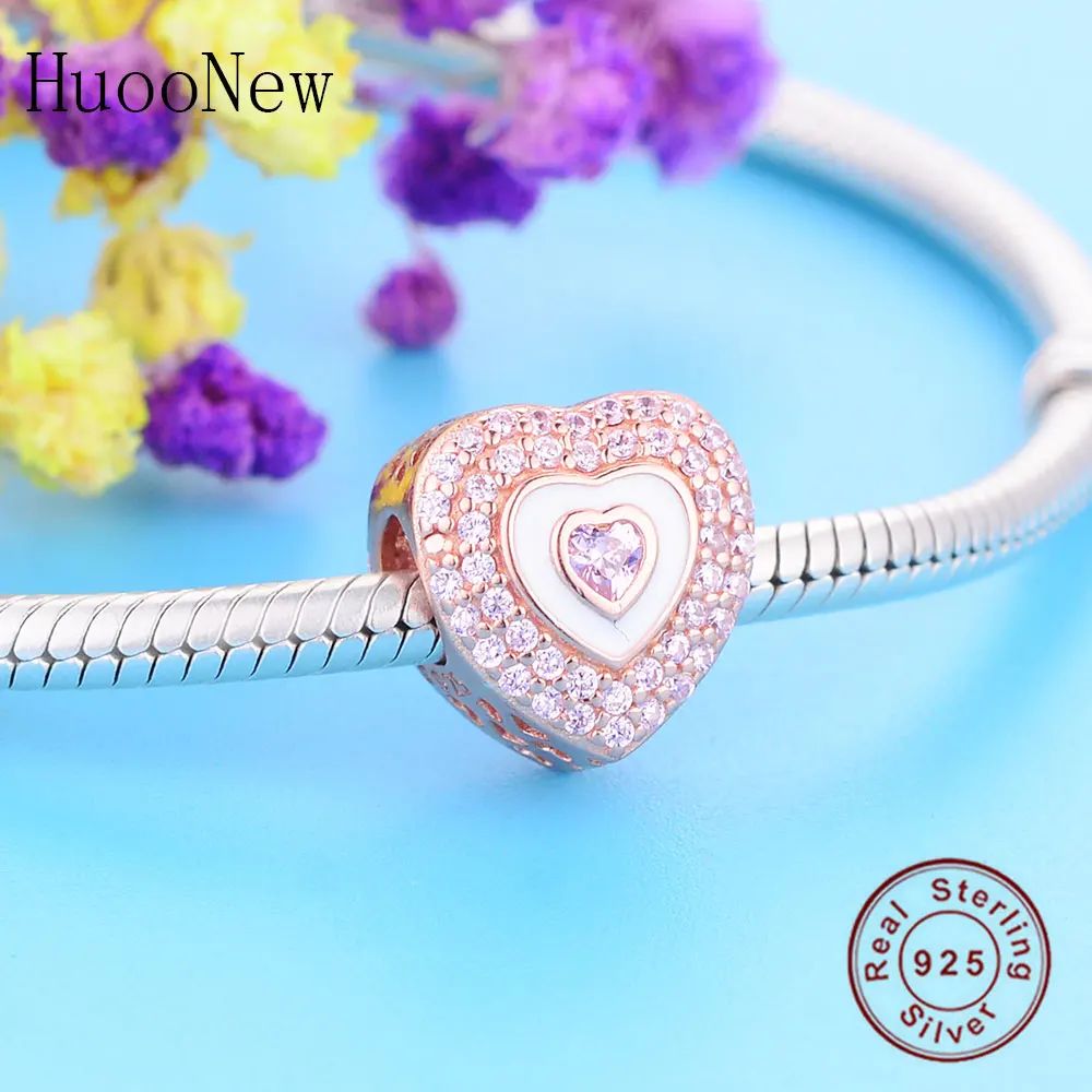 Подходит для оригинального браслета Pandora цвет: серебро розовое золото сердце