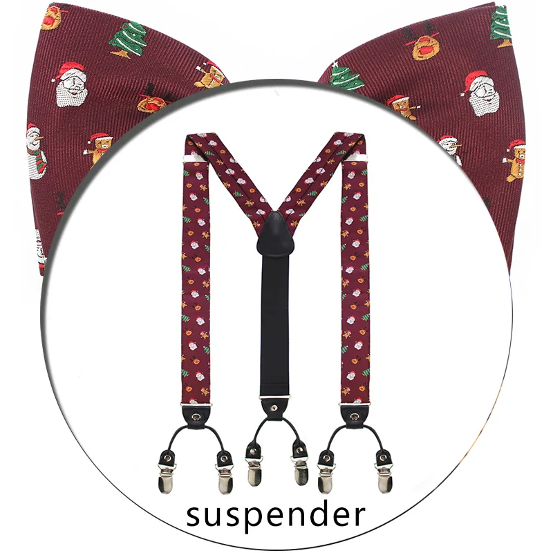 JEMYGINS модный мужской Рождественский пояс для подтяжек шелк жаккардовый галстук трикотажный галстук-бабочка для мужчин Карманный квадратный галстук наборы клипсов - Цвет: A01