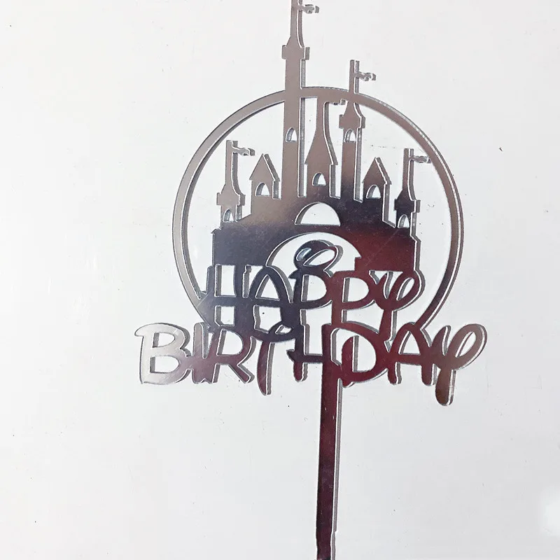 Castle Acrylic happy Birthday cake Topper Rose gold Birthday Party Cake Toppers Decorations For Kids Baby Shower Cake Supplies cake topper,cake toppers