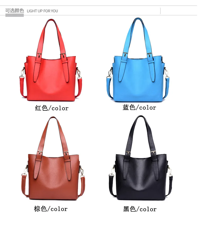 new leather women's bag simple leather shoulder slung portable bucket tote bag