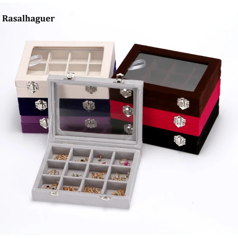 12 Slots Of Size 20*15*4.8cmVelvet Jewelry Ring Earring Necklace Pendant Jewellery Box Stackable Tray Holder Storage Showcase