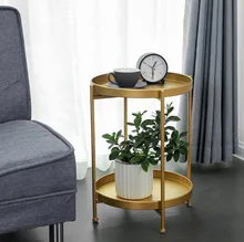 Luxury Metal Round Small Tea Table Coffee Table with Tray Storage for Sofa Bed Side Living Room mesa auxiliar Home Furniture round table assemble double layer square coffee table bamboo japanese tea table for living room home furniture