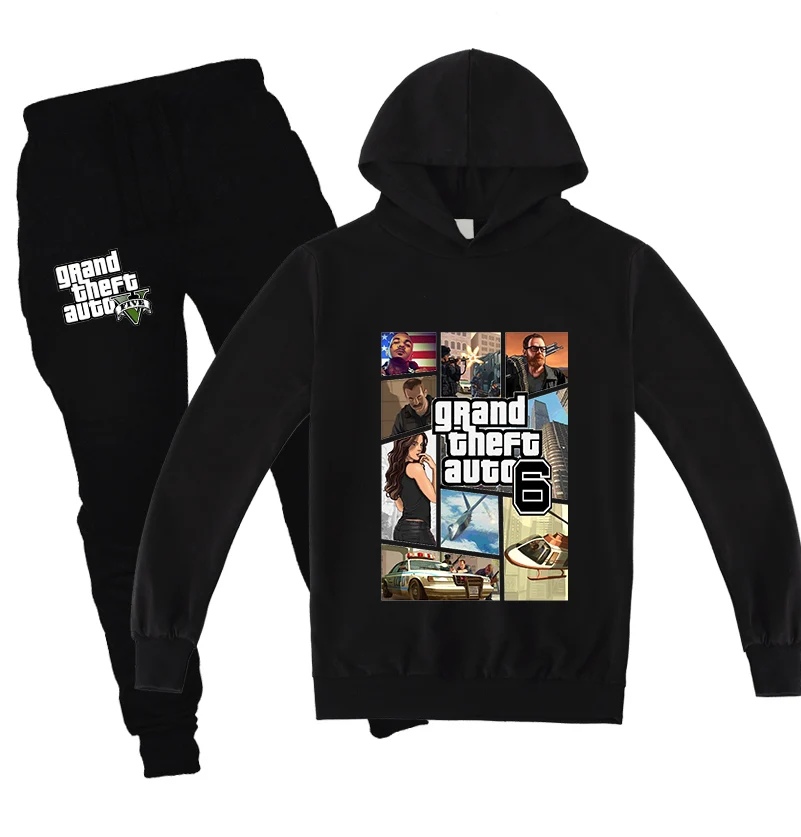 2020 Children Outfits Kids Hooded Tops GTA 5 Fashion Sweatshirt Boy Hoodies Pants 2pcs Sets Cosplay Costume Casual Anime Toddler | Детская