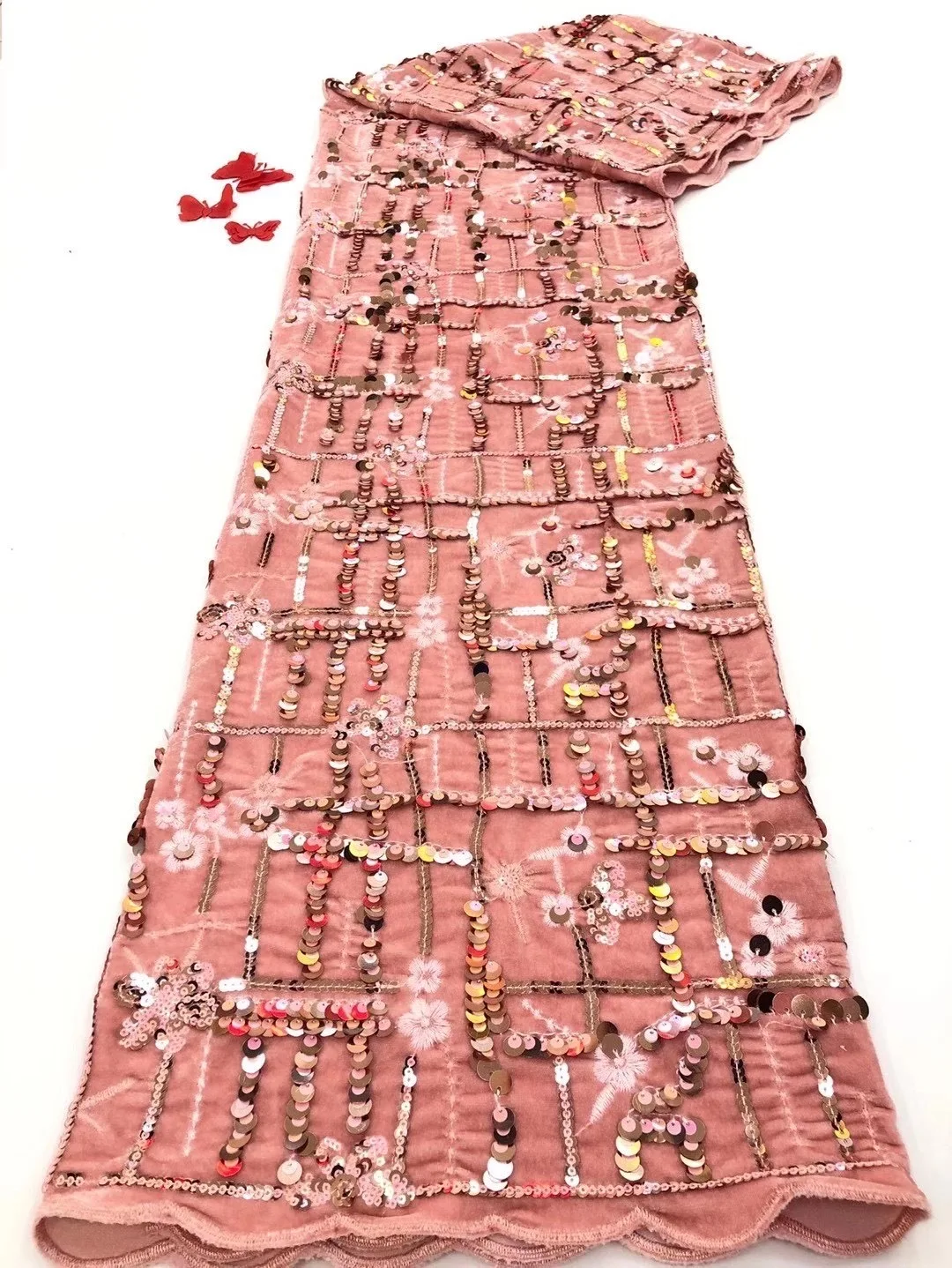 

New Style African Lace Fabric French Lace Velvet Fabric Nigeria Embroidered High Quality Sequin Dress Style D4236